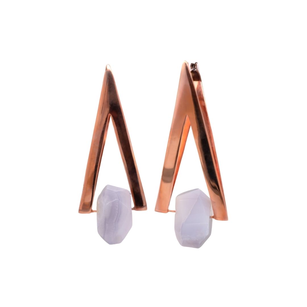 Vida Earrings - Blue Lace Agate - Gold Plated