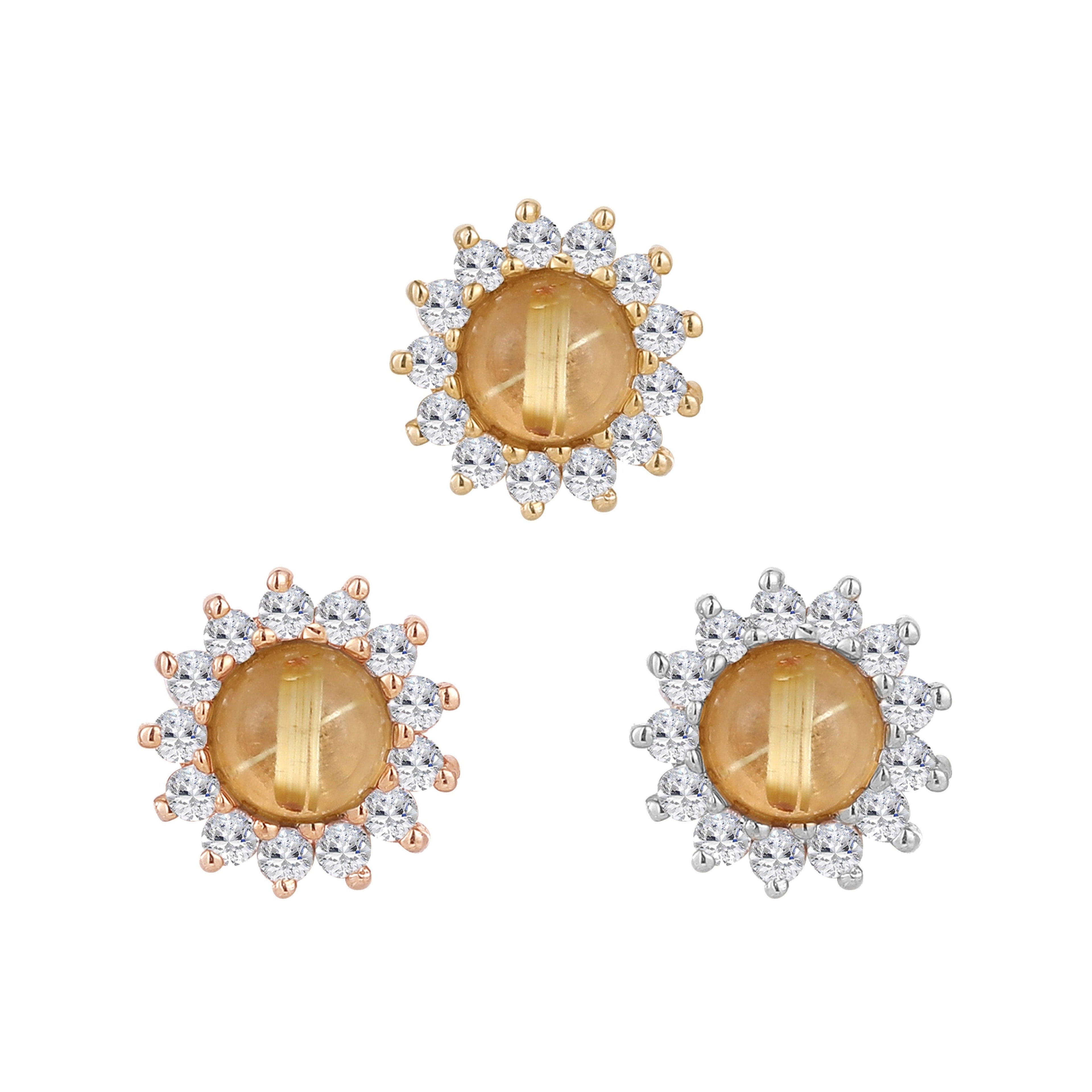 Delphine - Rutilated Quartz + White Sapphire - Threadless End