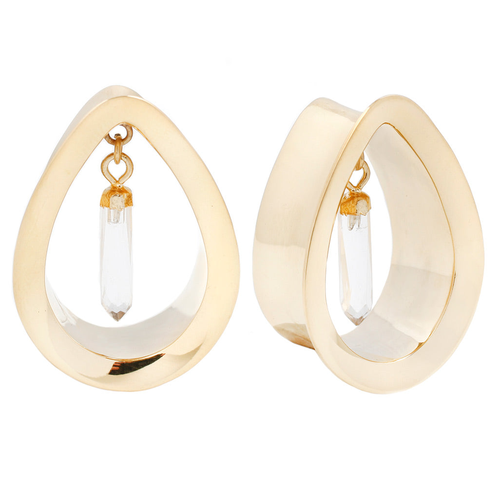 Divine Plugs - Crystal Quartz Drop + Yellow Gold Plated