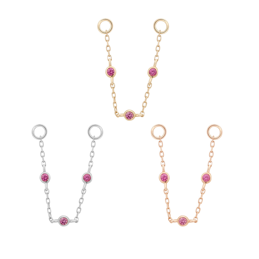 3 Bezel Bead - Pink Sapphire - Chain