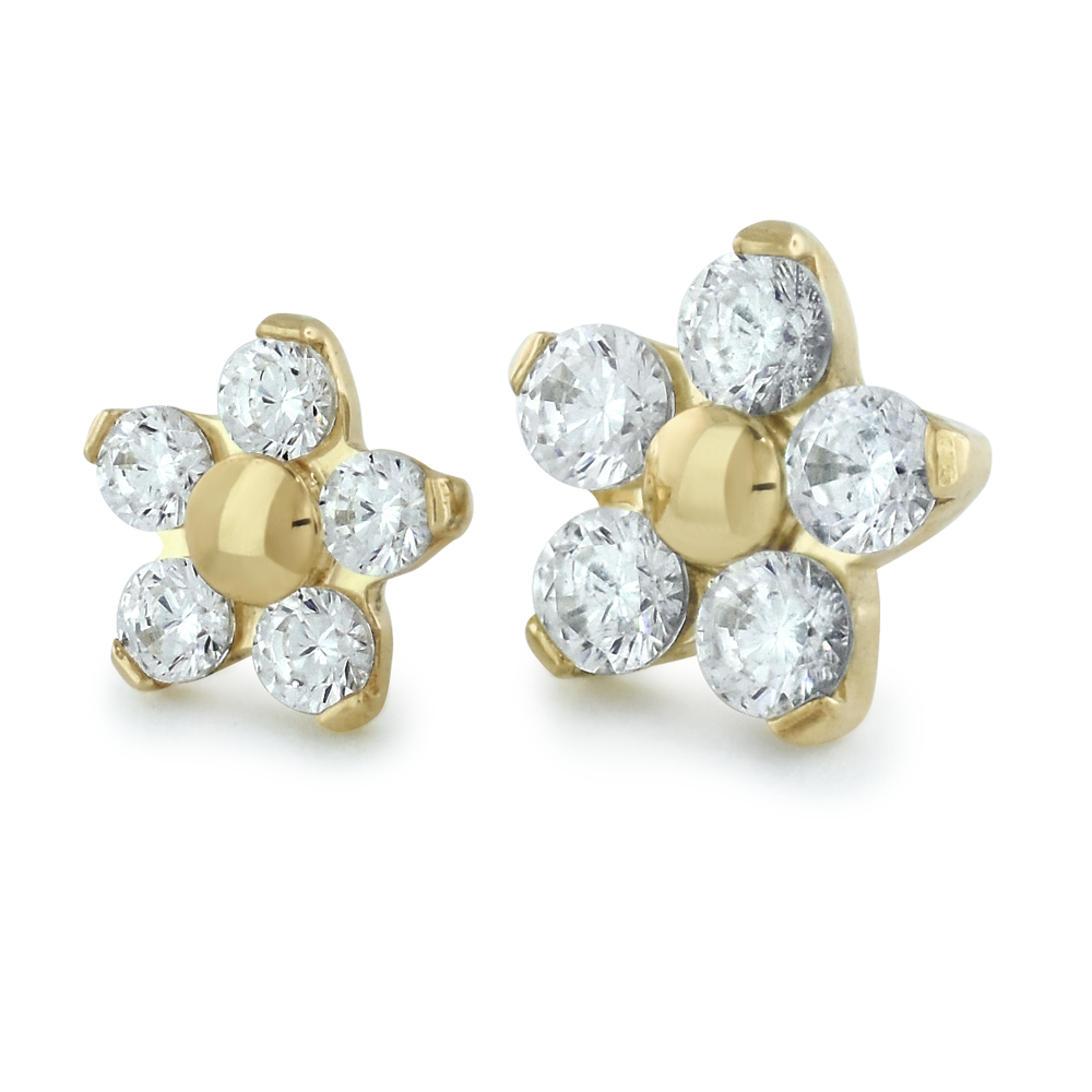 18K Gold Flower Genuine Diamonds