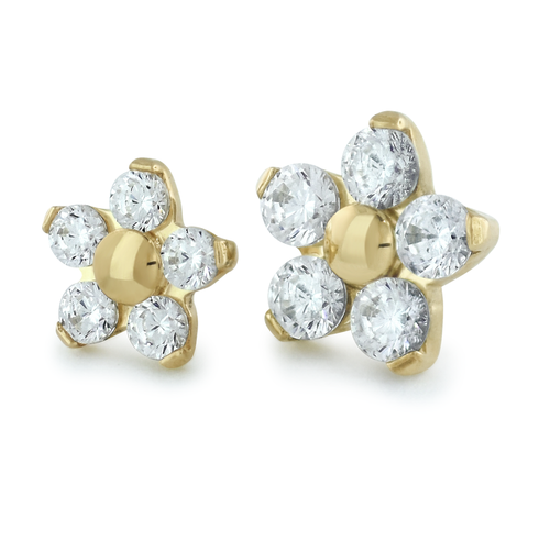 18K Gold Flower Genuine Diamonds