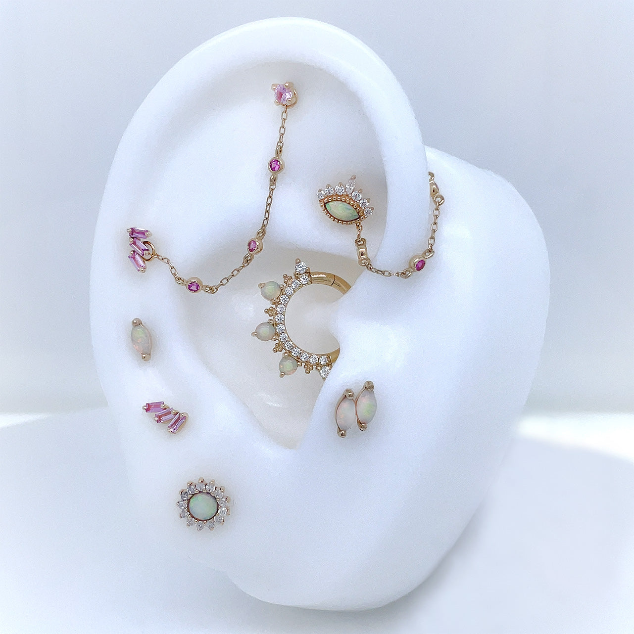 3 Bezel Bead - Pink Sapphire - Chain