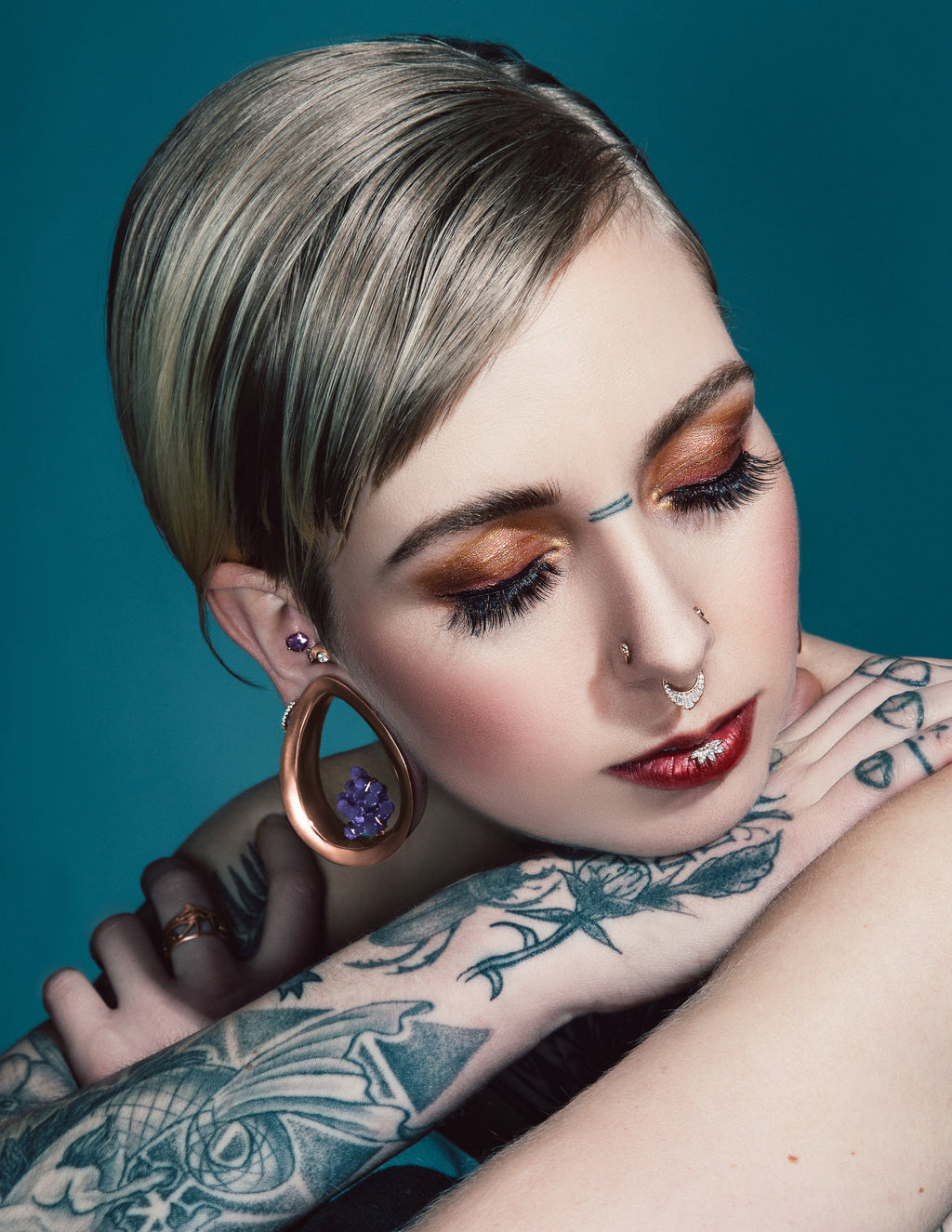 Evoke Mayan Teardrops - Grape Agate - Rose Gold Plated