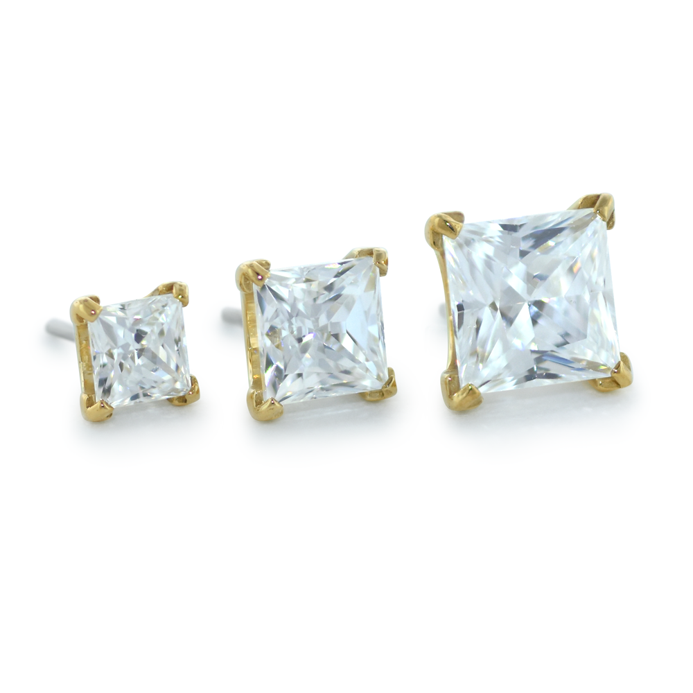 18K Gold Princess Cut Prong Set Gem