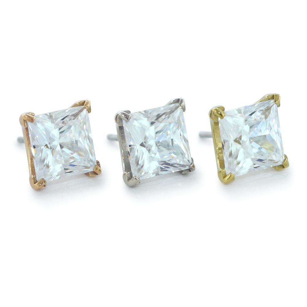 18K Gold Princess Cut Prong Set Gem
