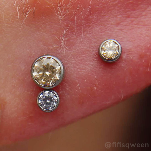 Titanium Bezel Set Two Gem Cluster