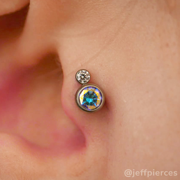 Titanium Bezel Set Two Gem Cluster