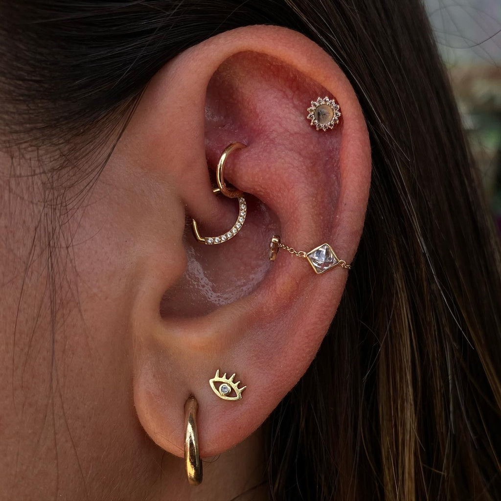 Delphine - Tourmalated Quartz + White Sapphire - Threadless End