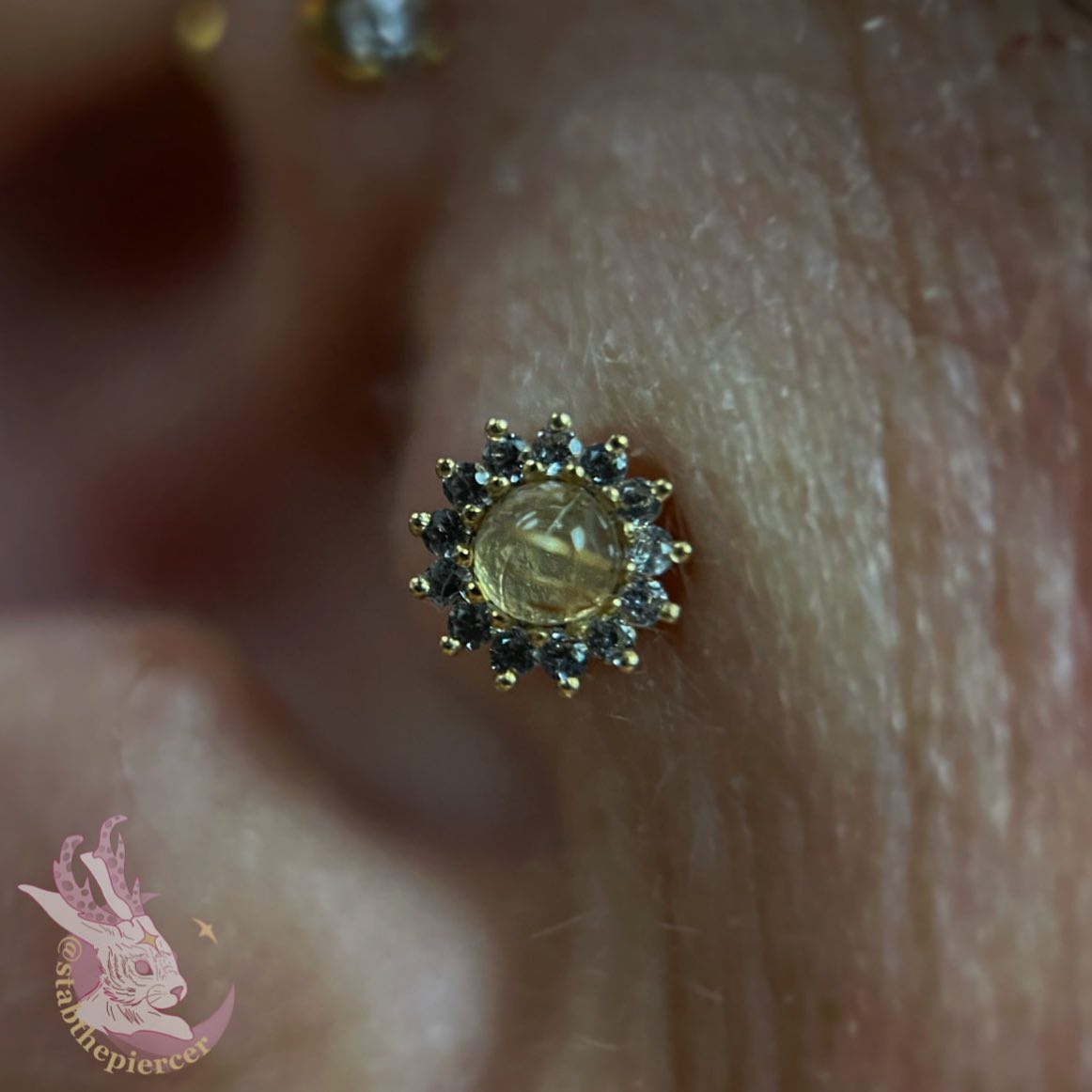 Delphine - Rutilated Quartz + White Sapphire - Threadless End