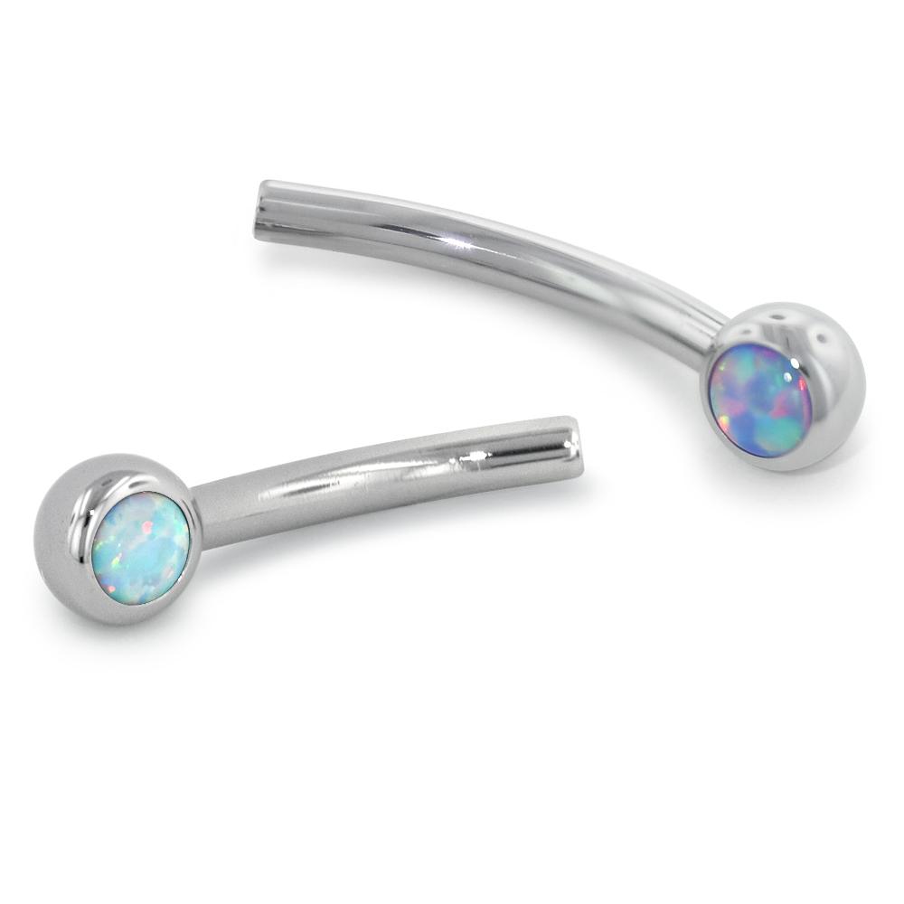 Titanium Curved Barbells - Cabochon Side Gem Fixed End