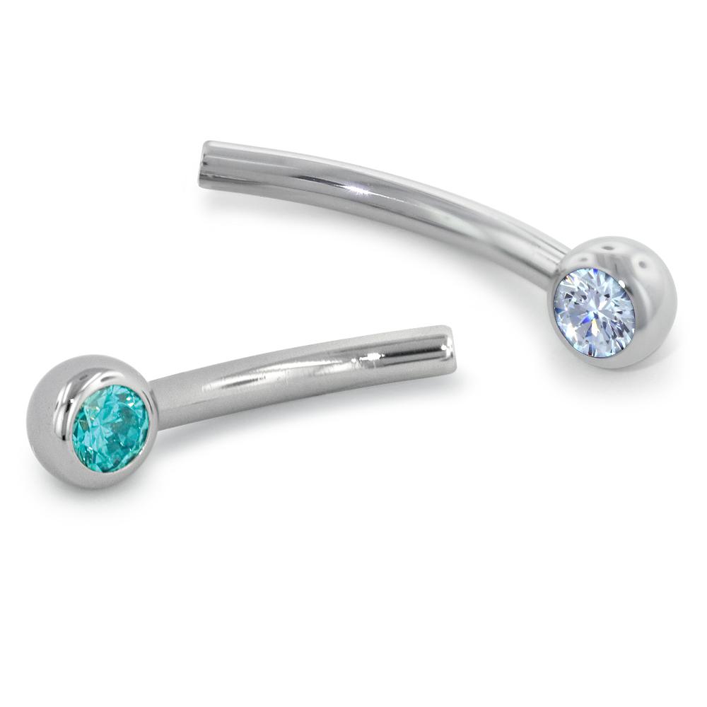 Titanium Curved Barbells - Faceted Side Gem Fixed End